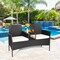 Cushioned Rattan Wicker Patio Conversation Set W/ Table Steel Frame